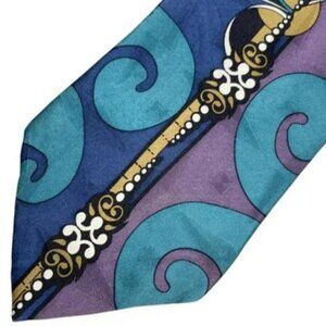 Vtg Martin Wong Screenplay Silk Tie Abstract Geometric Art Deco Blue Teal Purple